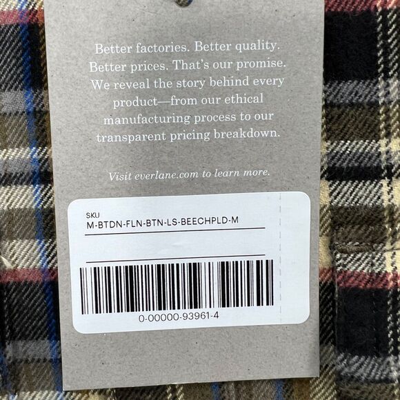 Everlane Flannel Shirt Men M Beech Plaid Brushed Cotton Outdoors Cabin Gorpcore - Picture 12 of 16